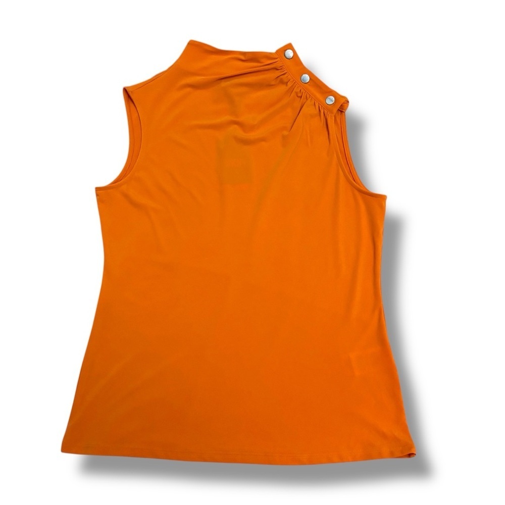 NWT DKNY Orange High Neck Mock Neck Silver Button Office Top – Medium